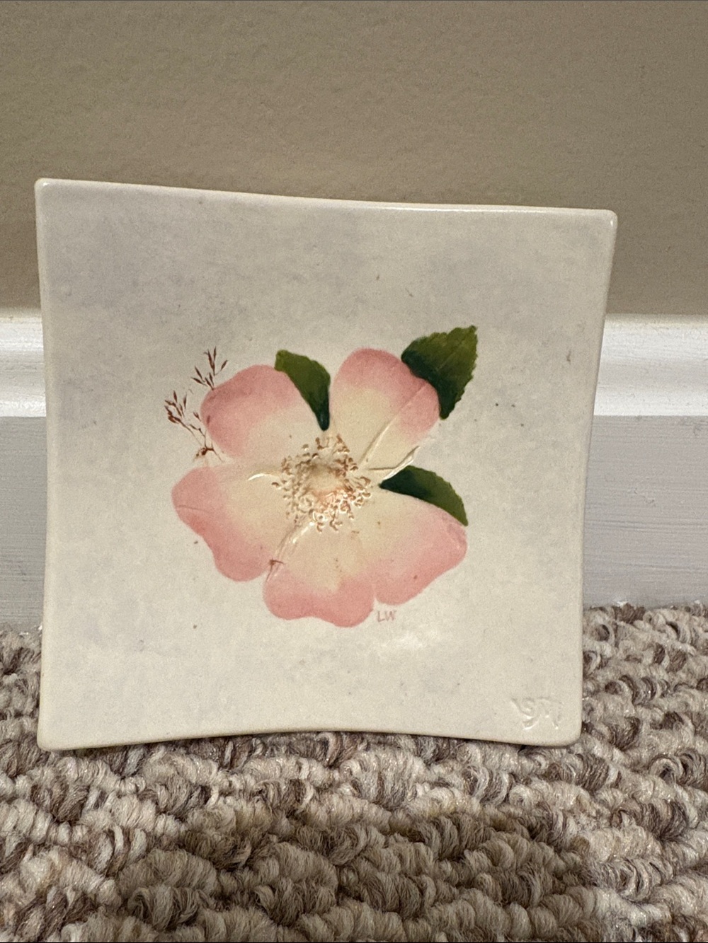 Salt Marsh Pottery Hand-Painted Pink Floral Decorative Tile - Home Art